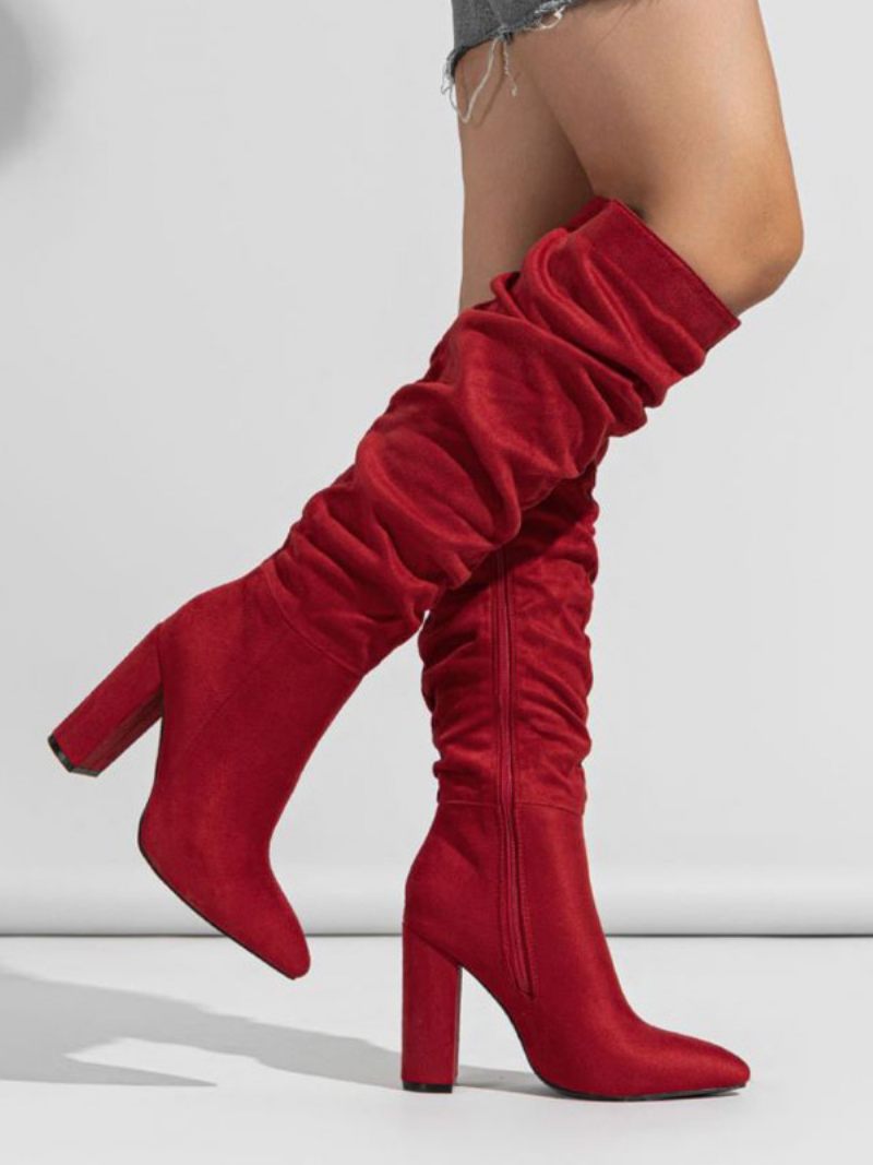 Bottes Chics À Talons Épais Pour Femmes - Rouge