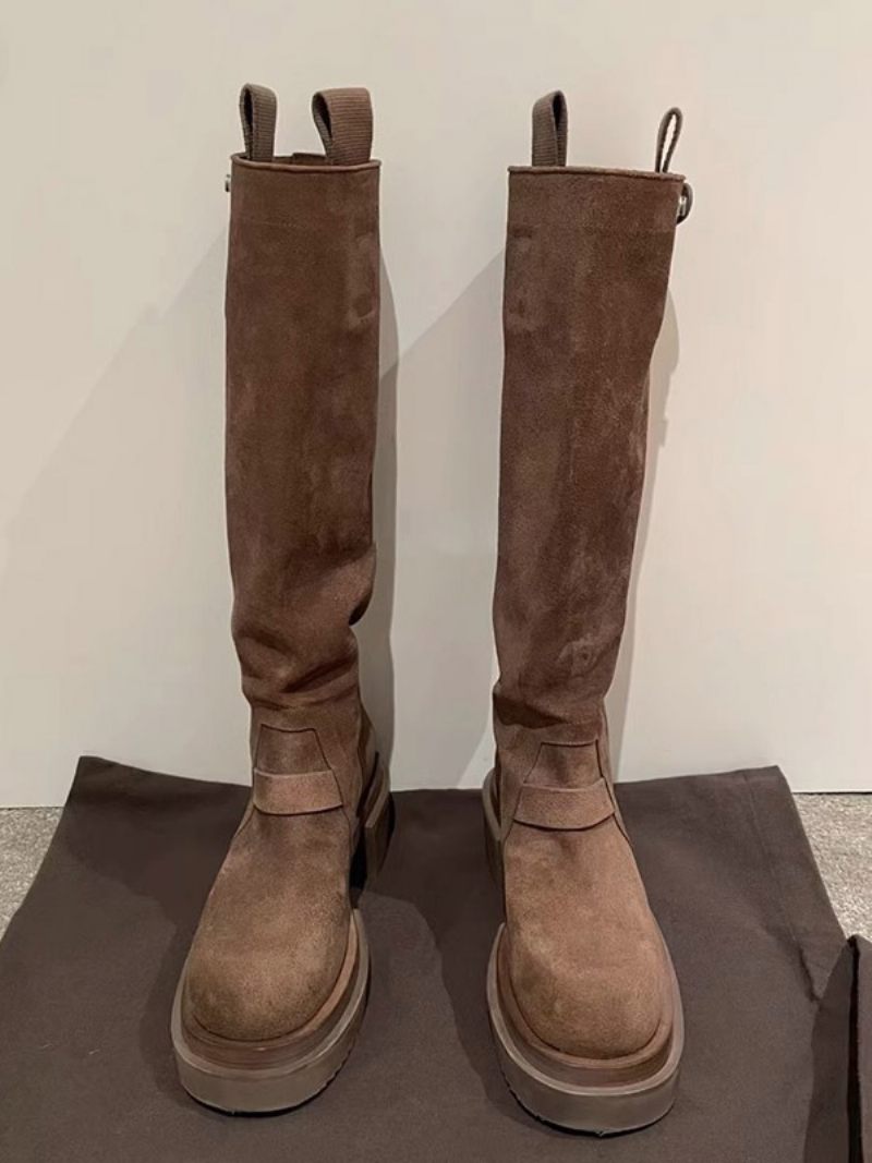 Bottes Chics À Talons Épais Pour Femmes - Café Brun