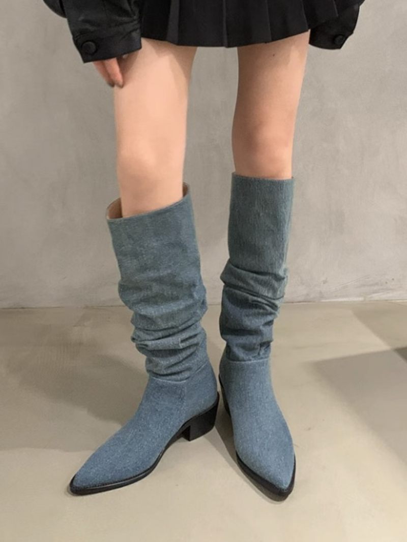 Bottes Chics À Talons Épais Pour Femmes - Sarcelle