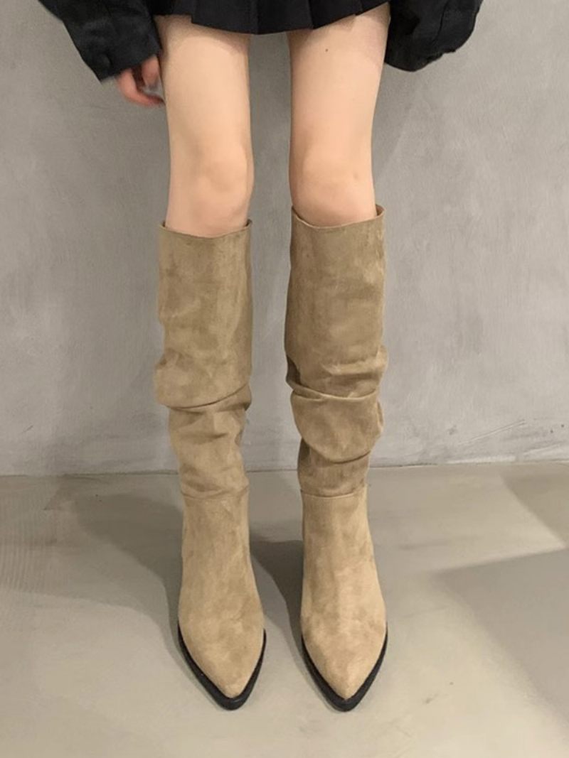 Bottes Chics À Talons Épais Pour Femmes - Kaki