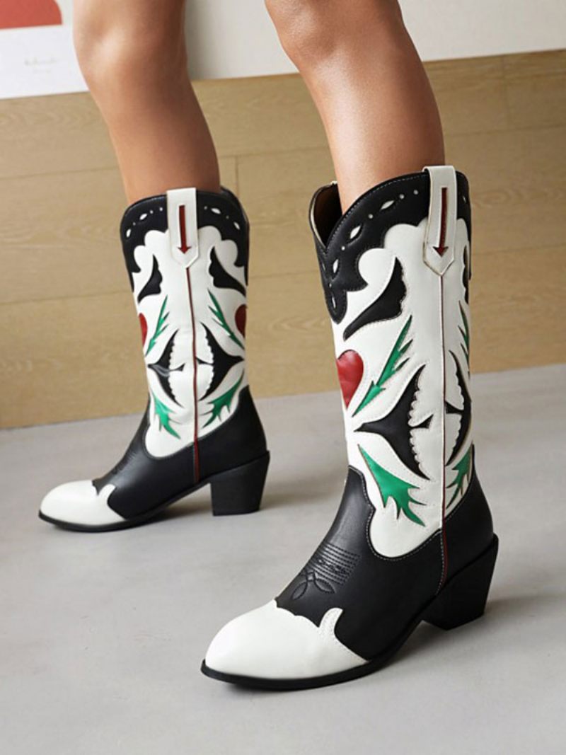 Bottes Cowboy Pour Femmes Mi-mollet À Talon Chiot