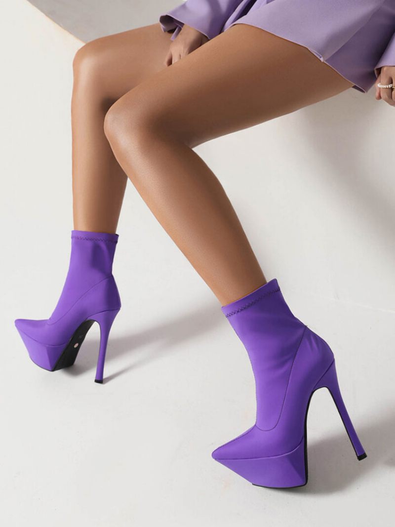 Bottes Élastiques Pour Femmes Bottines À Bout Pointu Et Talon Aiguille - Violet