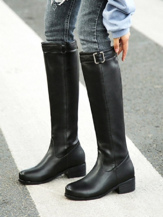 Bottes D'équitation Noires Pour Femmes Hautes Plates À Bout Rond