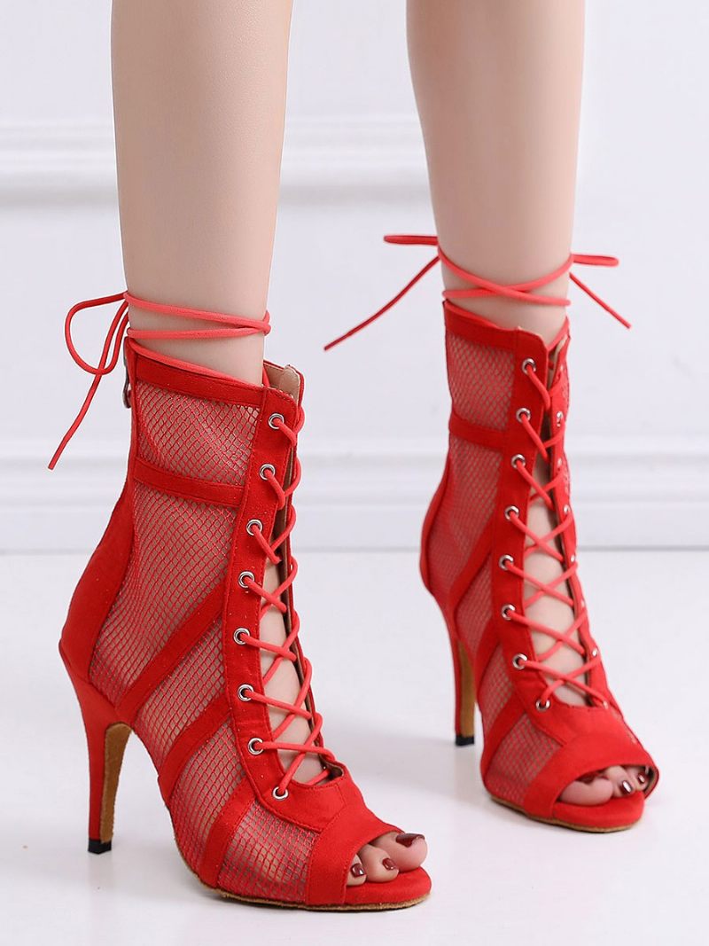 Bottes D'été À Talons Lacets Pour Femmes - Rouge