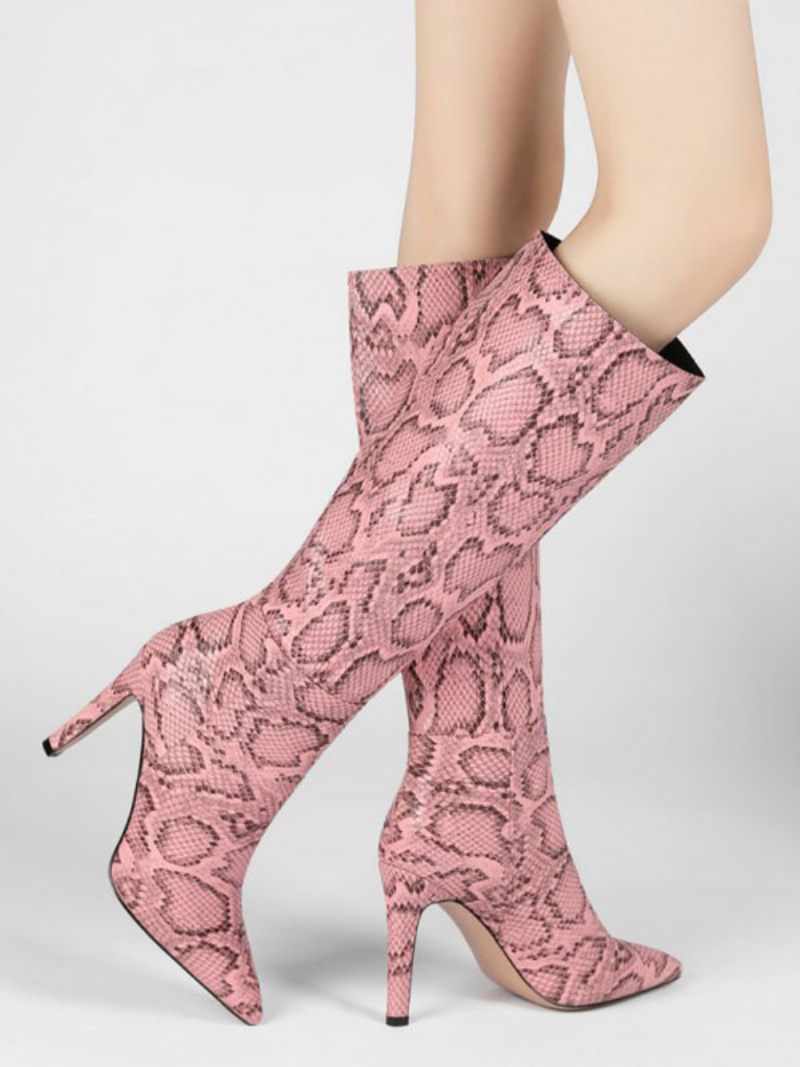 Bottes Pour Femmes Rose Pêche Bout Pointu Talon Aiguille Hautes - Magenta