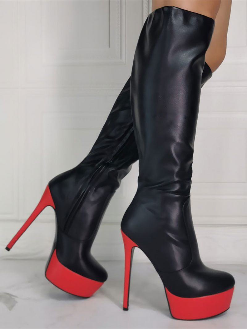 Bottes Pour Femmes Talon Aiguille Grande Taille Plate-forme Noir Ciel Hautes À Talons Hauts - Noir