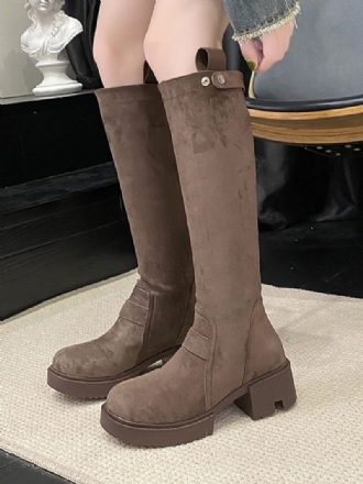 Bottes Hautes Au Genou Pour Femmes À Talons Épais Marron Café