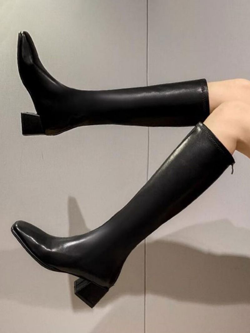 Bottes Hautes Blanches Pour Femmes Au Genou À Talons Épais - Noir