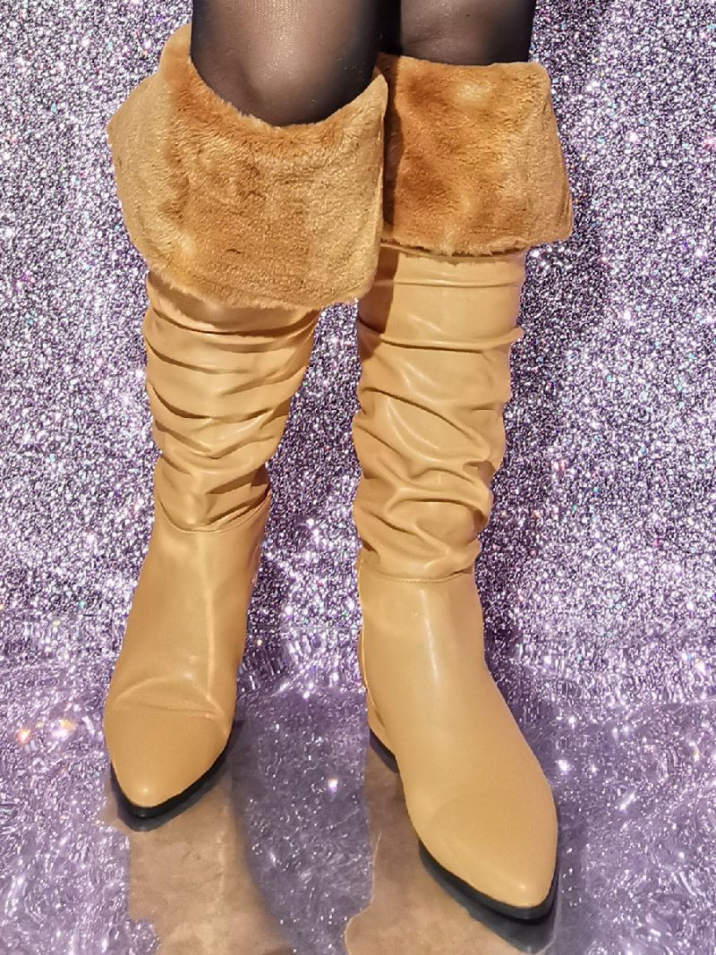 Bottes Hautes Chics À Paillettes Et Talon Chiot Pour Femmes - Brun Clair