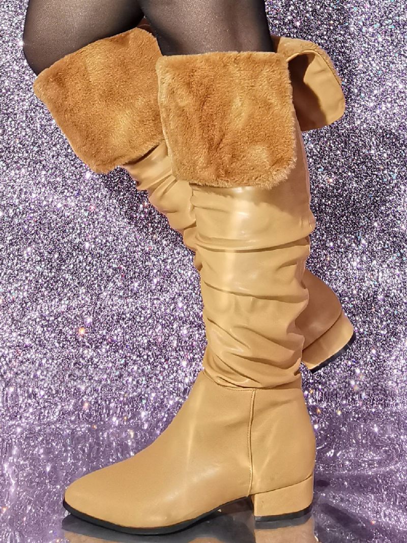 Bottes Hautes Chics À Paillettes Et Talon Chiot Pour Femmes - Brun Clair