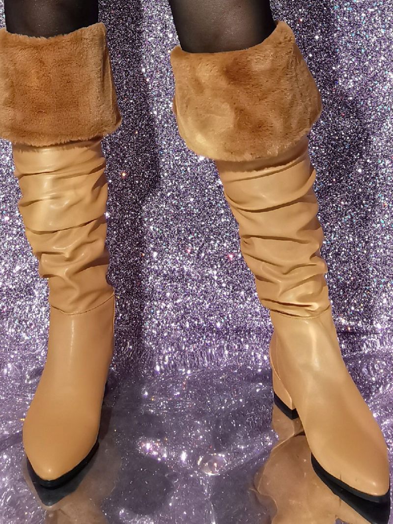 Bottes Hautes Chics À Paillettes Et Talon Chiot Pour Femmes - Brun Clair