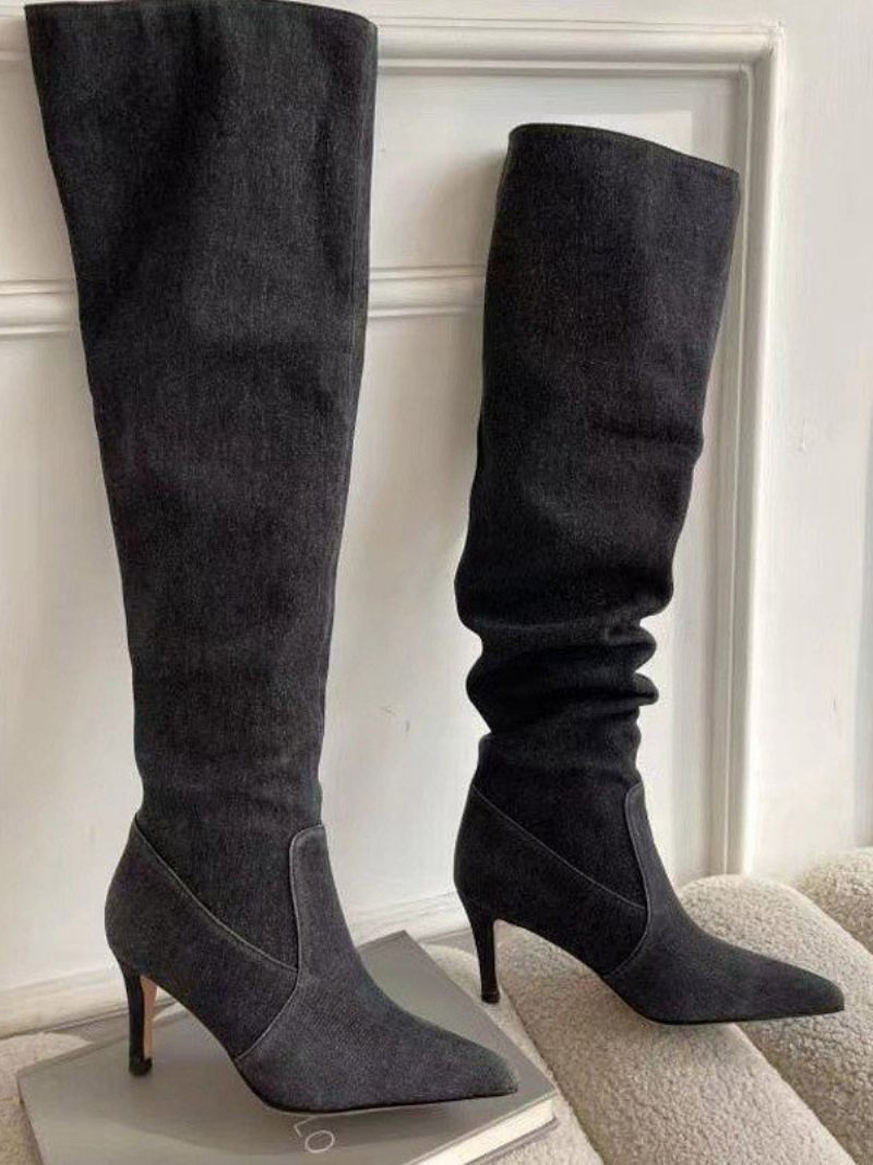 Bottes Hautes Chics À Talons Aiguilles Pour Femmes - Noir