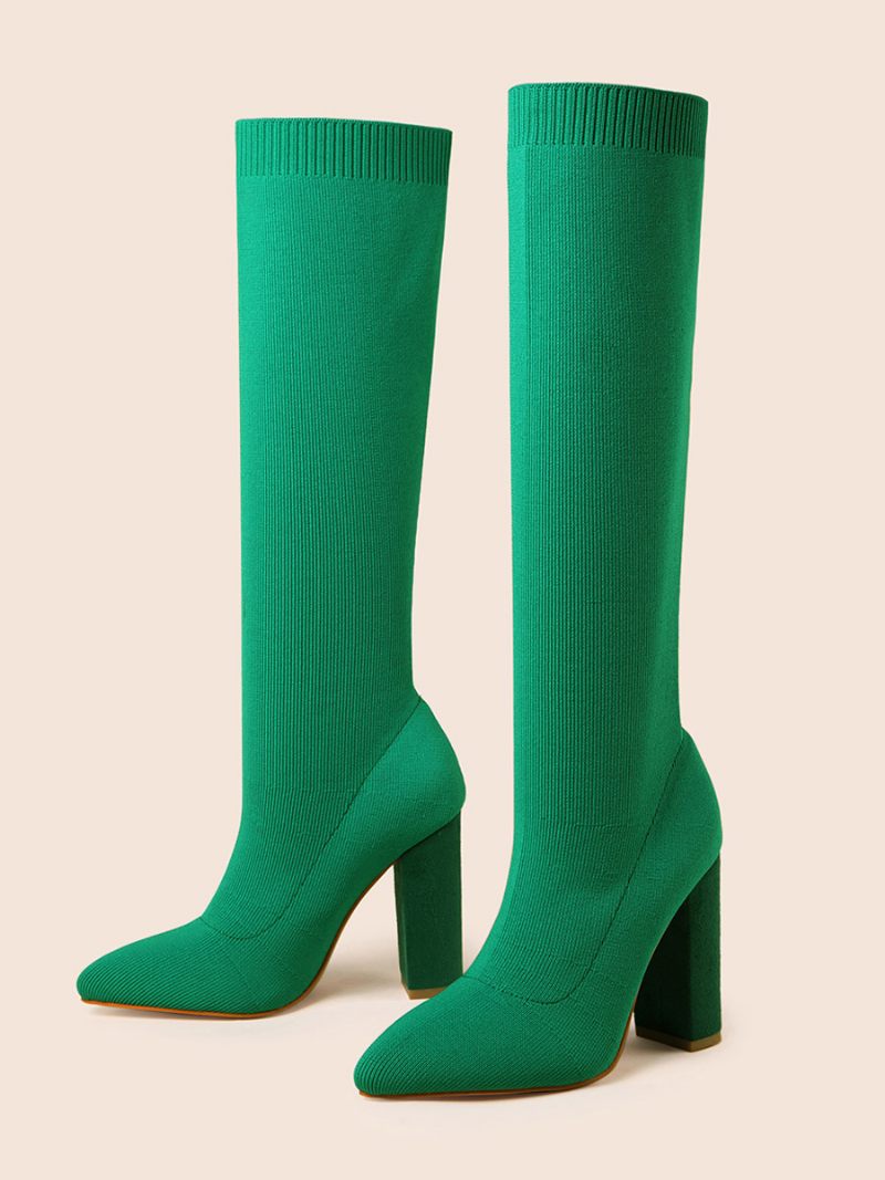 Bottes Hautes Chics À Talons Épais Pour Femmes - Vert