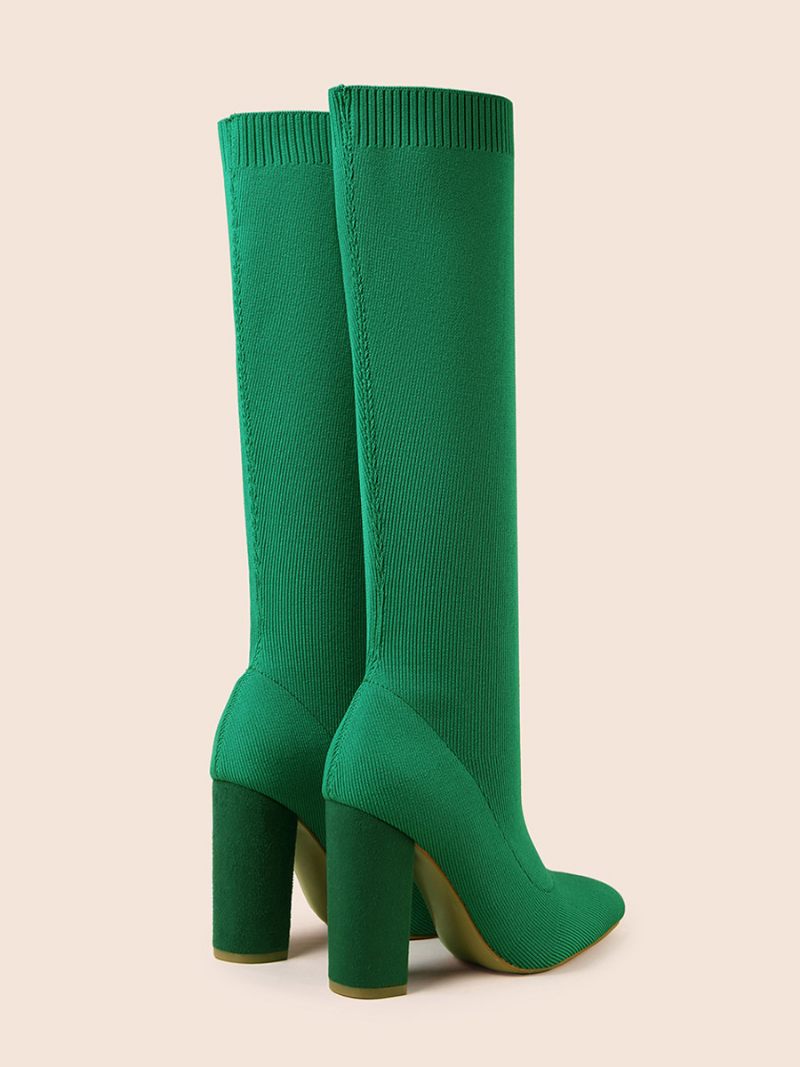 Bottes Hautes Chics À Talons Épais Pour Femmes - Vert