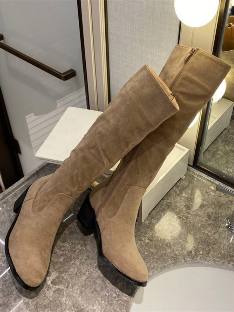 Bottes Hautes Chics À Talons Épais Pour Femmes - Jaune Clair