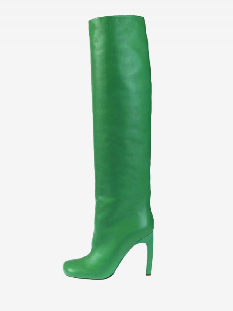 Bottes Hautes Métalliques Pour Femmes Talon Aiguille Mollet Large Soirée Bal Fin D'année - Vert