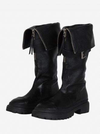 Bottes Hautes Noires Au Genou Pour Femmes Plates Avec Boucle Et Détails