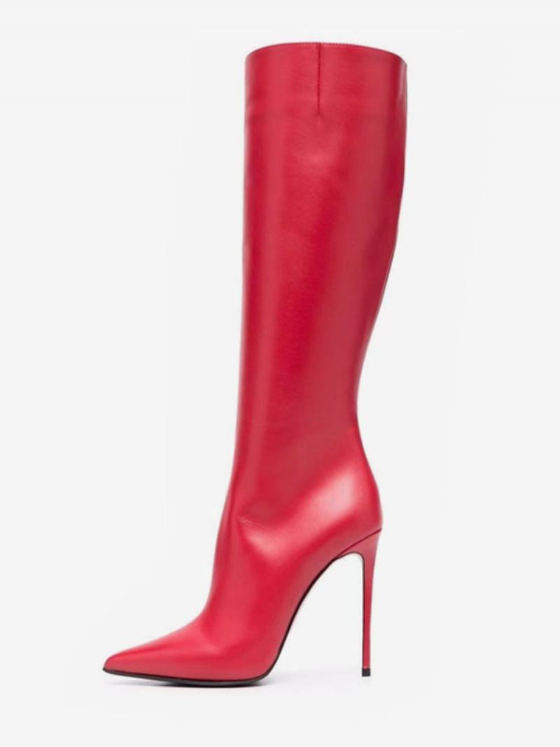 Bottes Hautes Rouges Pour Femmes Au Genou À Bout Pointu Et Talons Aiguilles