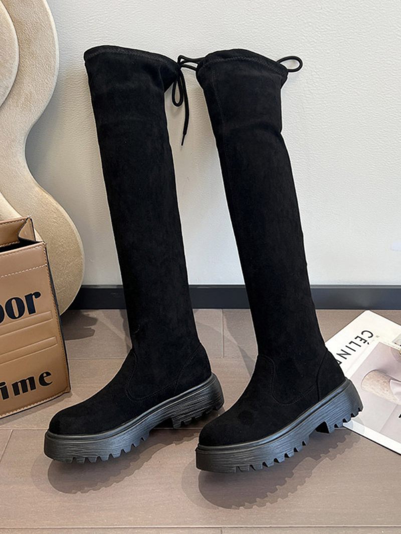 Bottes Hauteur Genou Cuir Suédé Pour Femmes - Noir