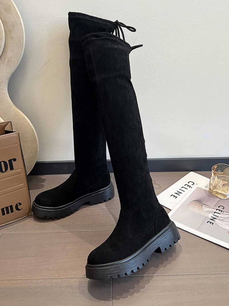 Bottes Hauteur Genou Cuir Suédé Pour Femmes - Noir