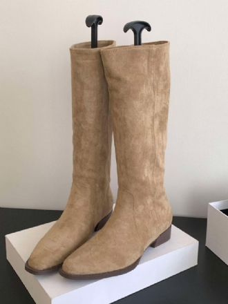 Bottes Hauteur Genou À Talon Épais Micro-daim Pour Femmes