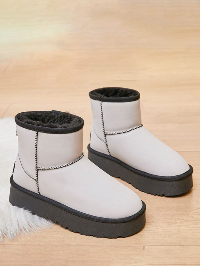 Bottes D'hiver Blanches Pour Femmes Neige Cuir Pu À Bout Rond - Blanc