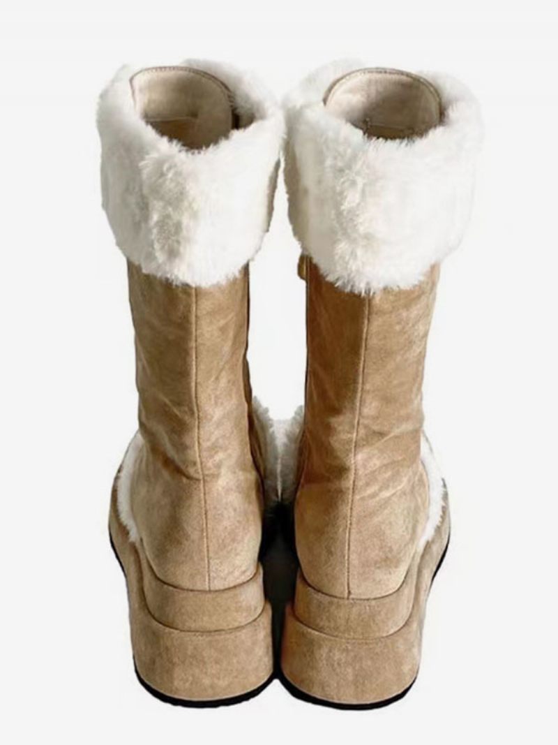 Bottes D'hiver À Bout Rond Micro-daim Neige Pour Femmes - Kaki