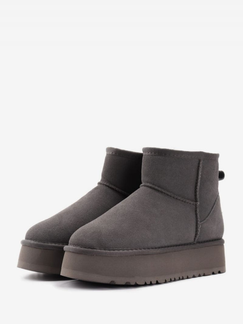 Bottes D'hiver À Bout Rond Micro-daim Neige Pour Femmes - Gris Foncé