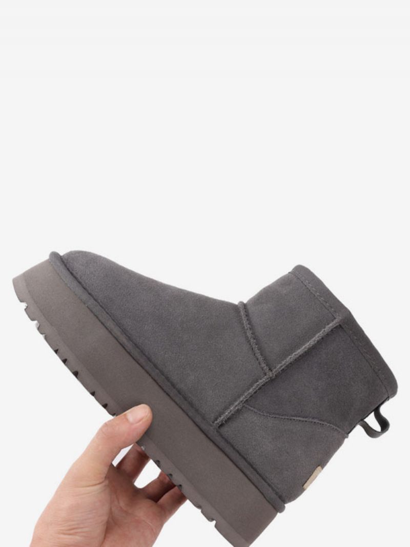 Bottes D'hiver À Bout Rond Micro-daim Neige Pour Femmes - Gris Foncé