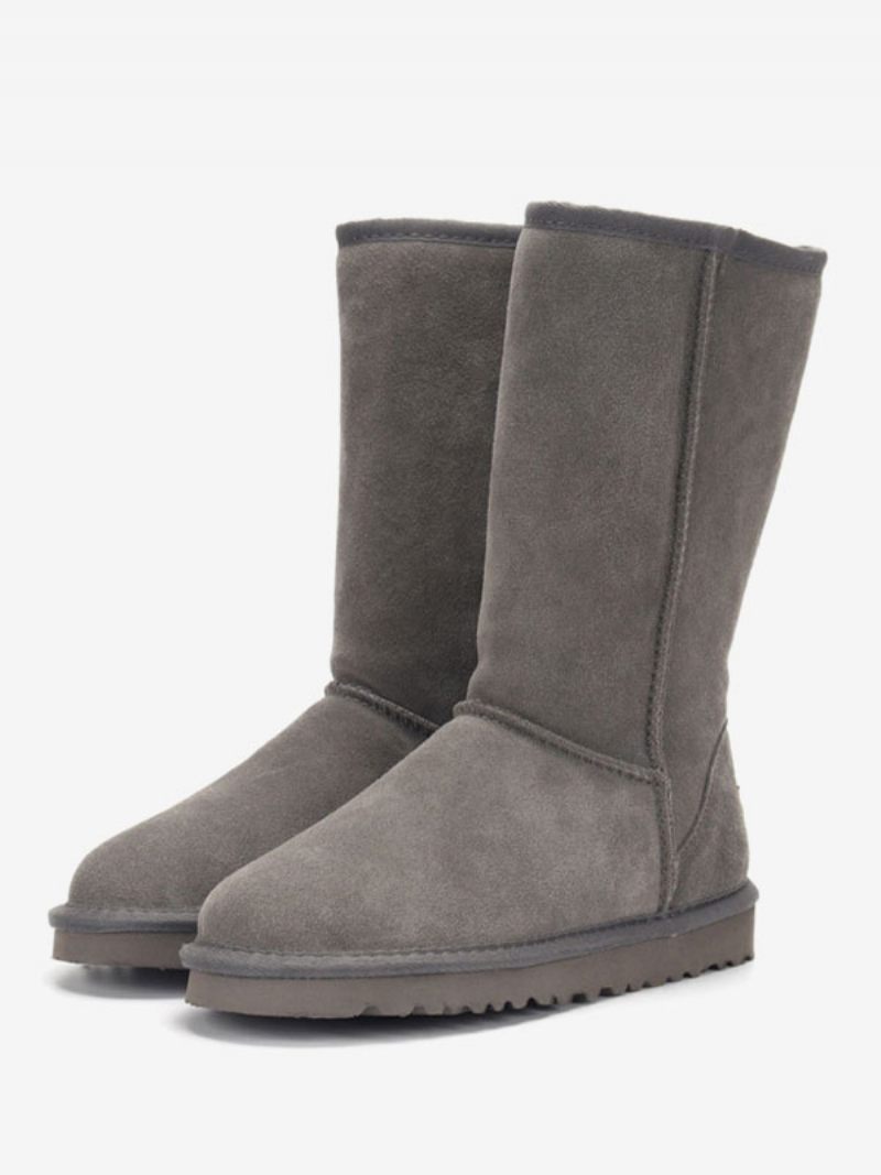 Bottes D'hiver Daim Pour Femmes Neige À Bout Rond Et Mi-claf - Gris Foncé