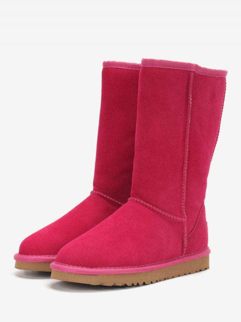 Bottes D'hiver Daim Pour Femmes Neige À Bout Rond Et Mi-claf - Rose