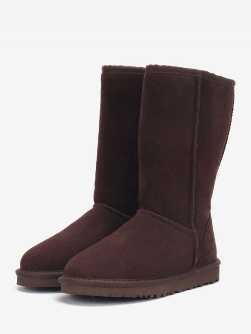 Bottes D'hiver Daim Pour Femmes Neige À Bout Rond Et Mi-claf - Chocolat