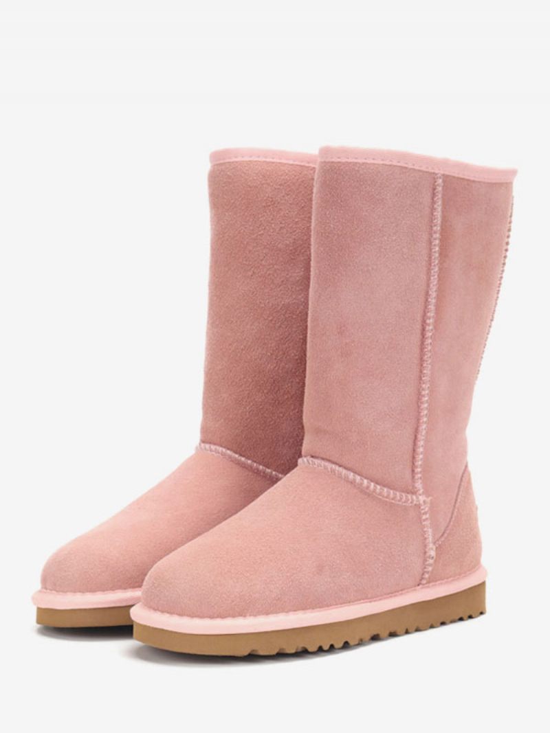 Bottes D'hiver Daim Pour Femmes Neige À Bout Rond Et Mi-claf - Rose