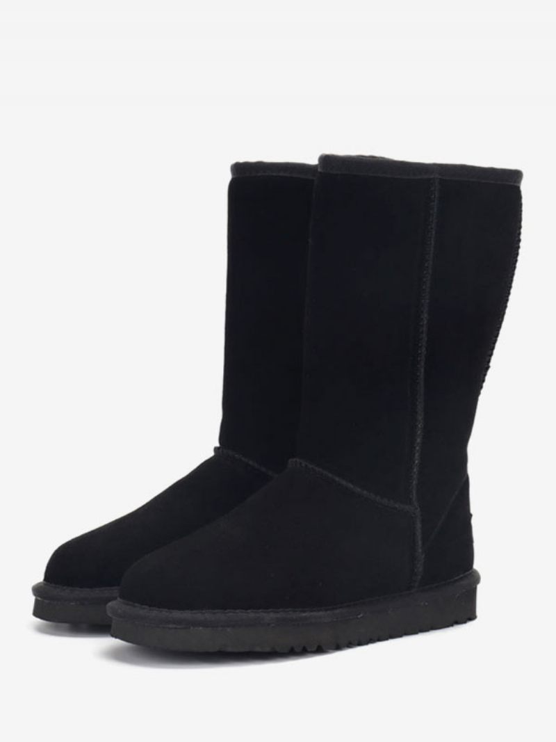 Bottes D'hiver Daim Pour Femmes Neige À Bout Rond Et Mi-claf - Noir