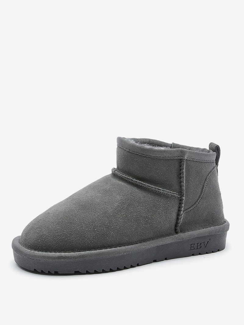 Bottes D'hiver Pour Femmes Daim Et Cuir À Bout Rond Neige Plates - Gris