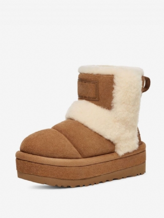 Bottes D'hiver Pour Femmes Neige Courtes À Bout Rond Marron Avec Détails Peluche