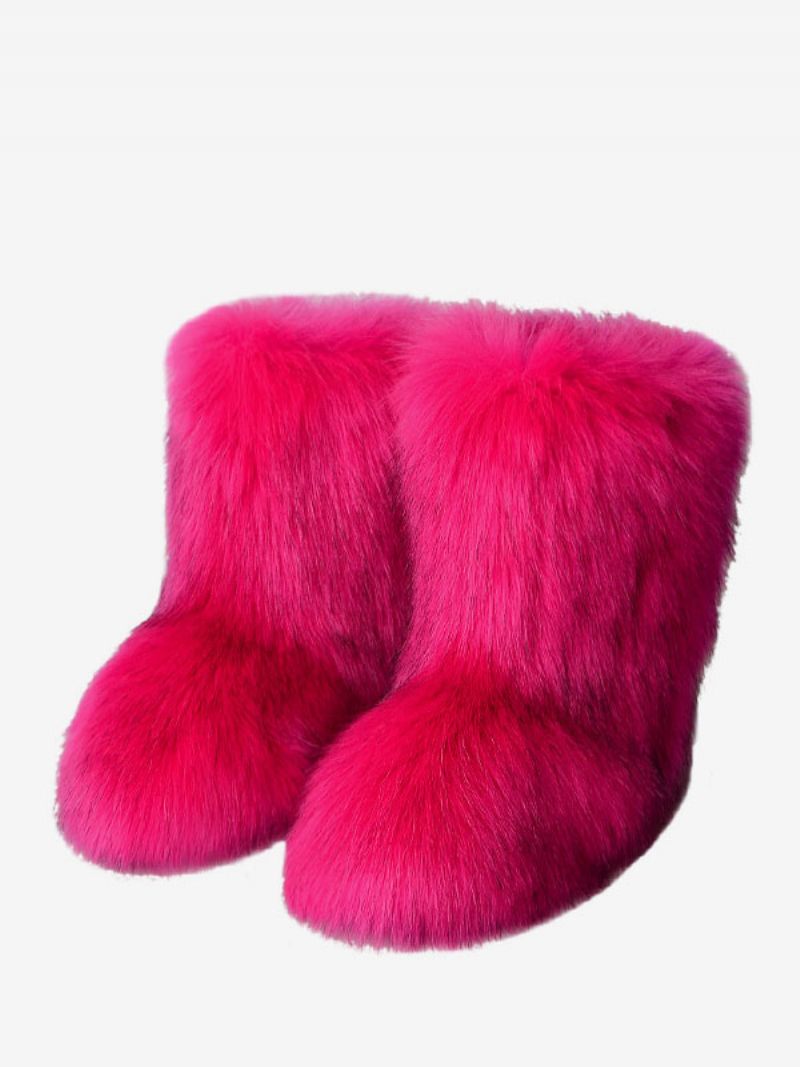 Bottes D'hiver Marron Pour Femmes Détails Fausse Fourrure À Bout Rond Et Patte D'ours - Rose