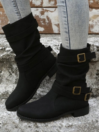 Bottes Mi-mollet À Bout Pointu Et Talon Épais Cuir Pu Pour Femmes