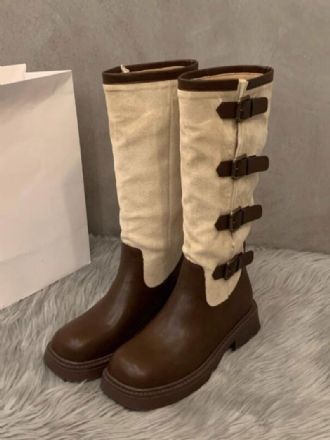 Bottes Mi-mollet Pour Femmes Avec Boucle Daim D'équitation À Bout Rond