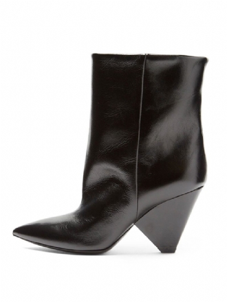 Bottes Mi-mollet Pour Femmes Cuir Pu Bout Pointu Talon Forme Spéciale