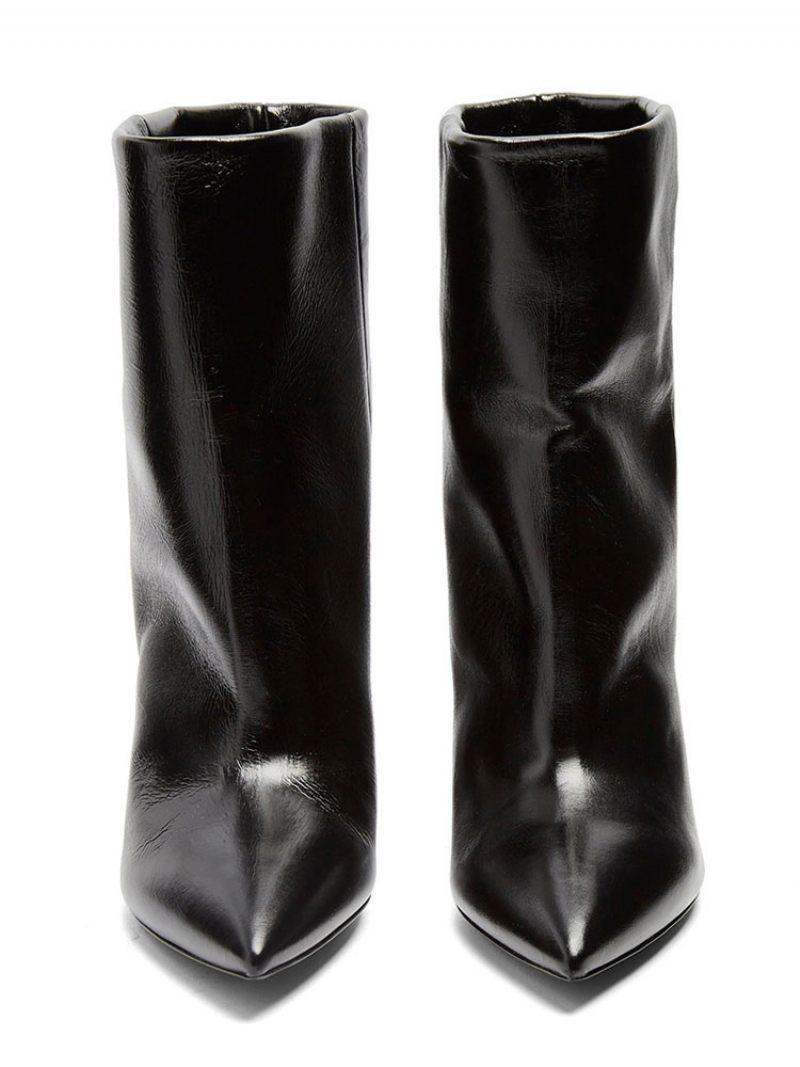 Bottes Mi-mollet Pour Femmes Cuir Pu Bout Pointu Talon Forme Spéciale - Noir