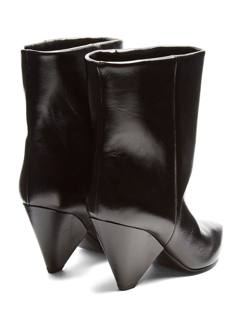 Bottes Mi-mollet Pour Femmes Cuir Pu Bout Pointu Talon Forme Spéciale - Noir