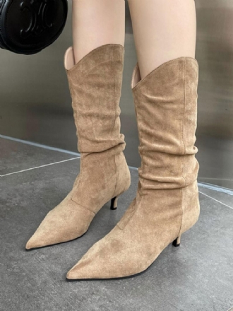 Bottes Mi-mollet Pour Femmes À Talons Aiguilles Et Bout Pointu Micro-daim