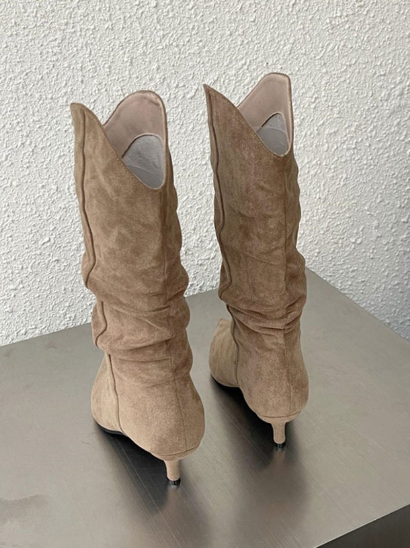 Bottes Mi-mollet Pour Femmes À Talons Aiguilles Et Bout Pointu Micro-daim - Jaune Clair