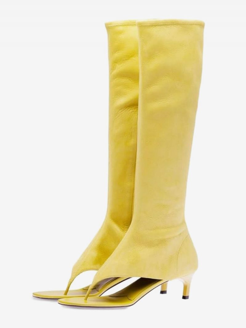 Bottes Mi-mollet Noires Pour Femmes Sandales À Bout Ouvert Tongs Talon Chaton - Jaune