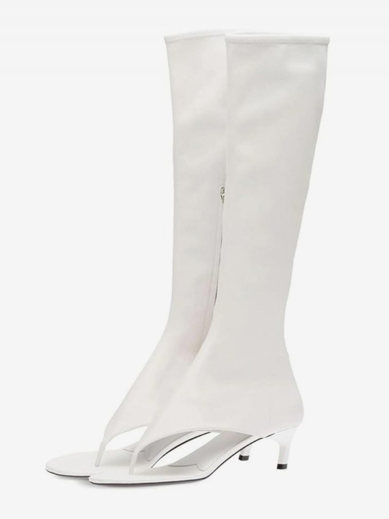 Bottes Mi-mollet Noires Pour Femmes Sandales À Bout Ouvert Tongs Talon Chaton - Blanc