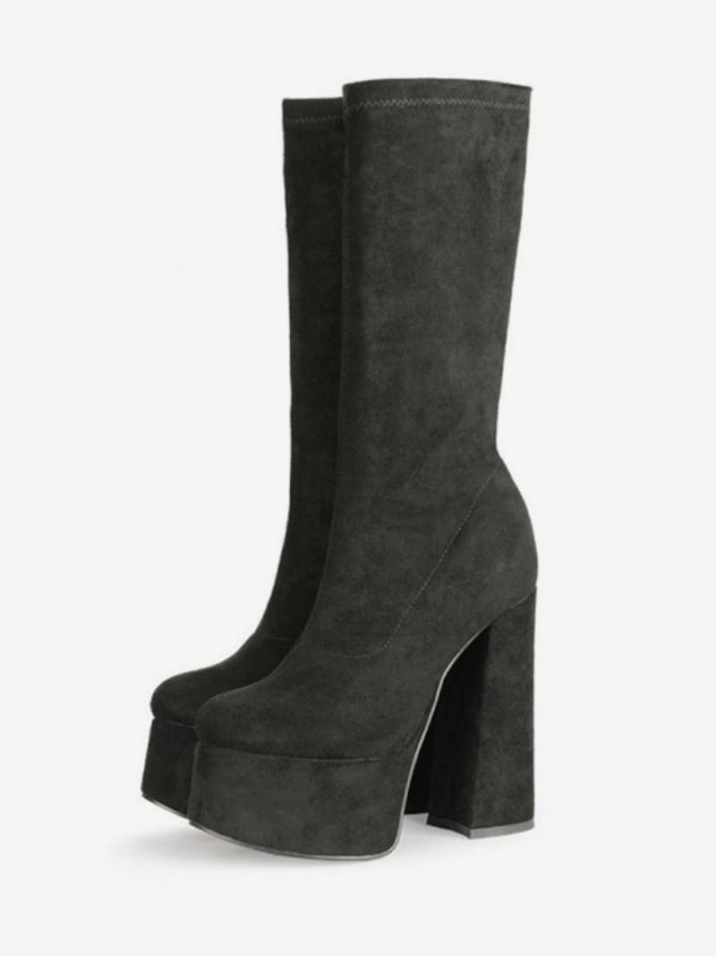 Bottes Mi-mollet À Plateforme Et Talon Épais Pour Femmes - Noir