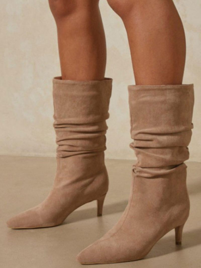 Bottes Mi-mollet Souples À Talon Chaton Pour Femmes - Camel