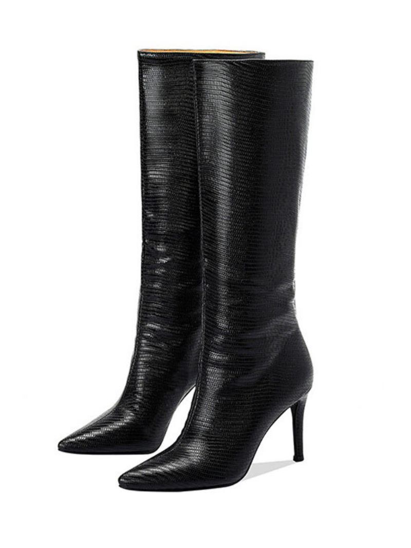 Bottes Mollet Larges Pour Femmes Talon Aiguille Au Genou - Noir