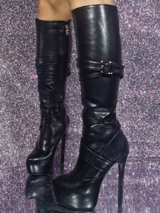 Bottes Noires Sexy À Talons Hauts Et Détails Boucle Pour Femmes